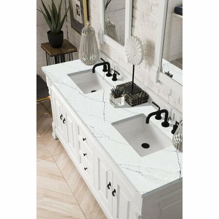 James Martin Vanities Brookfield 72in Double Vanity, Bright White w/ 3 CM Ethereal Noctis Quartz Top 147-V72-BW-3ENC